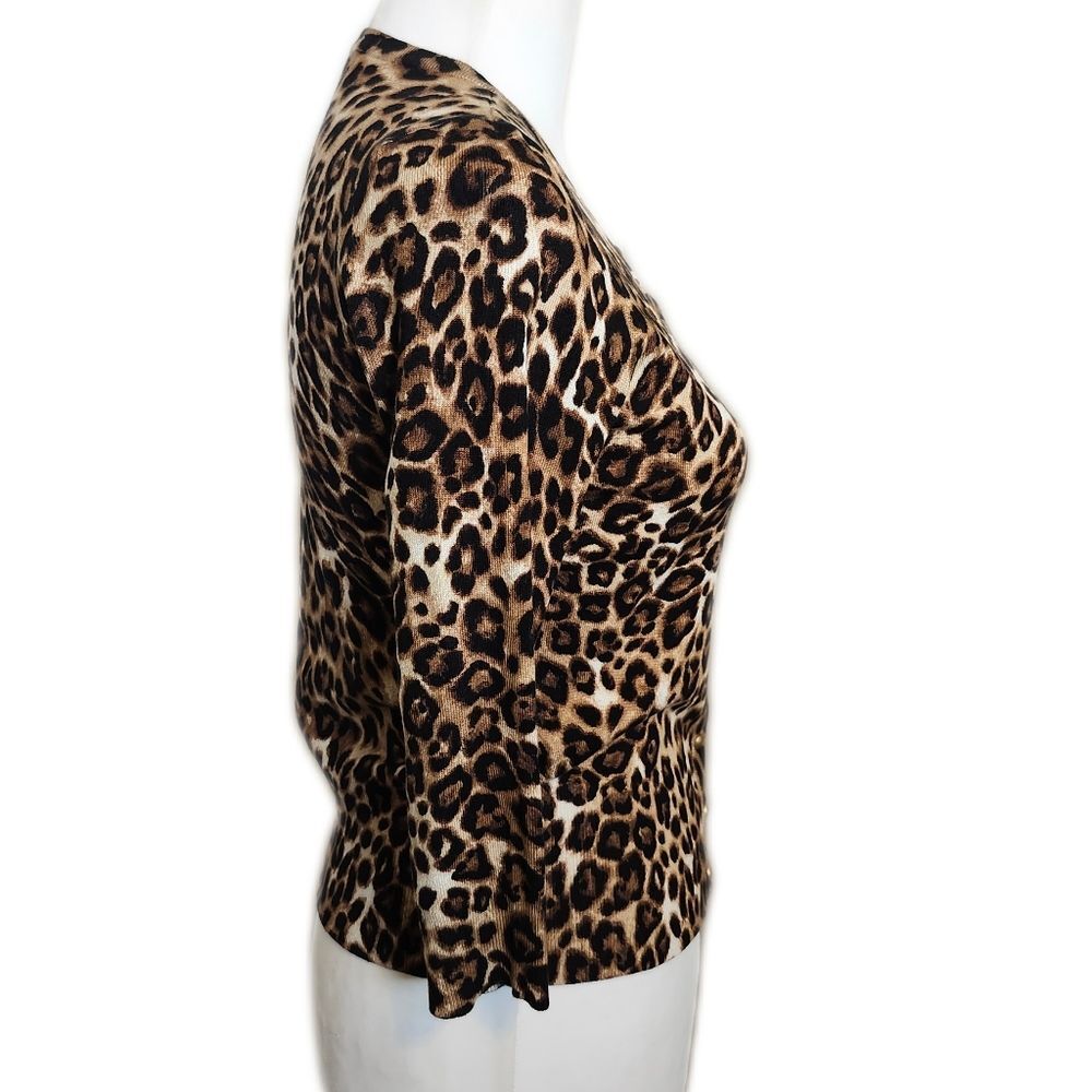 White House Black Market Snap Front Animal Print Cardigan Sweater, PS - Picture 2 of 6